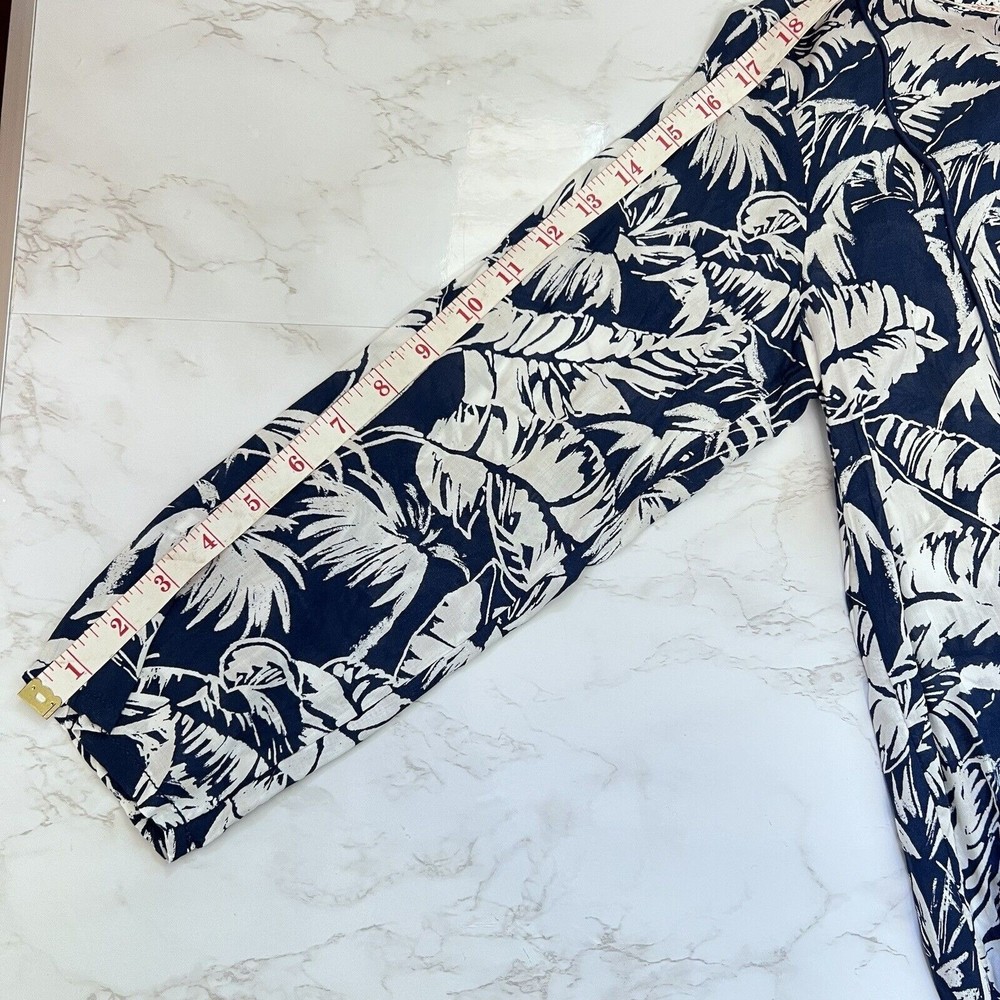 L.O.G.G. H&M Women Tunic Dress Blue White 2 Beach Cover Up Palm Leaves Tropical - Picture 11 of 16